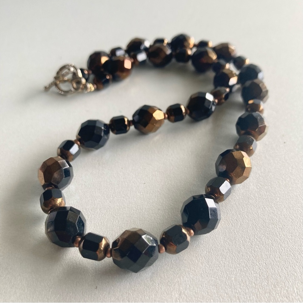 Black and Bronze Faceted glass Bead Necklace with toggle clasp